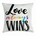 thumbnail image 1 of Pride Decorations Throw Pillow Cushion Cover, Love Always Wins Romantic Saying with Rainbow Colored Hand Drawn Letters, Decorative Square Accent Pillow Case, 18 X 18 Inches, Multicolor, by Ambesonne, 1 of 2