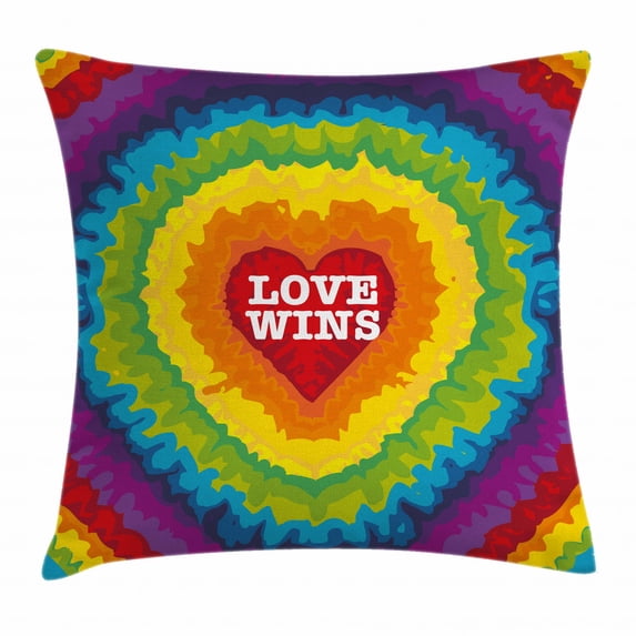 Pride Decorations Throw Pillow Cushion Cover, Love Wins Celebration Tie Dye Backdrop Rainbow Colors Happiness Vintage, Decorative Square Accent Pillow Case, 16 X 16 Inches, Multicolor, by Ambesonne