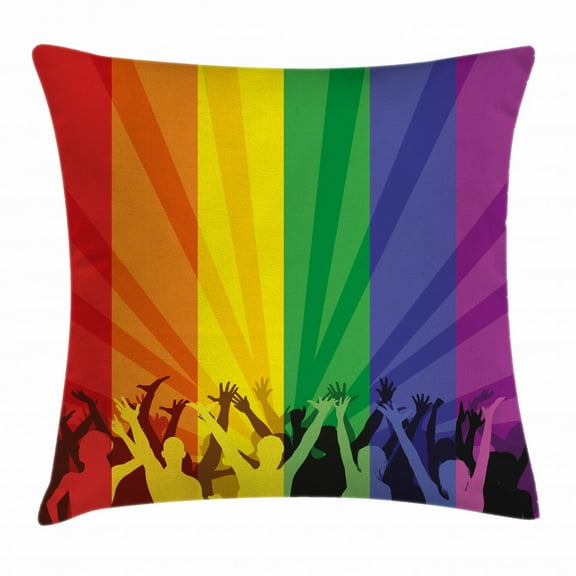 Pride Decorations Throw Pillow Cushion Cover, People Celebrating International Day for LGBT Community Colorful Striped, Decorative Square Accent Pillow Case, 24 X 24 Inches, Multicolor, by Ambesonne