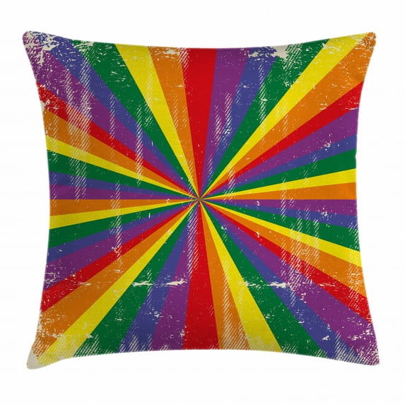 Pride Decorations Throw Pillow Cushion Cover, Radial Vintage Scratched Backdrop for Homosexual Gay Lesbian Couples, Decorative Square Accent Pillow Case, 18 X 18 Inches, Multicolor, by Ambesonne