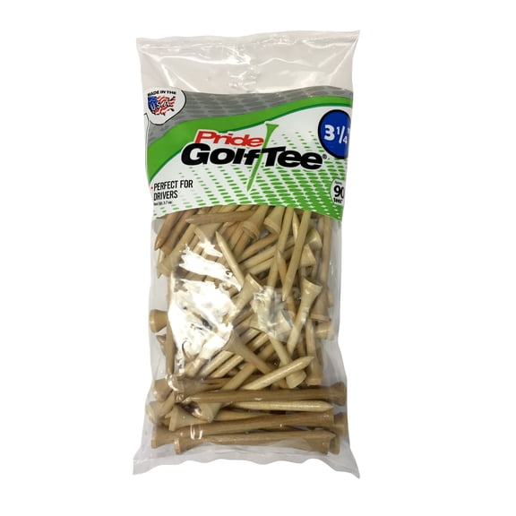 Pride Deluxe Golf Tee 3-1/4" Natural – 90 Count 100% Solid Hardwood Tees for Trusted Performance and Classic Durability