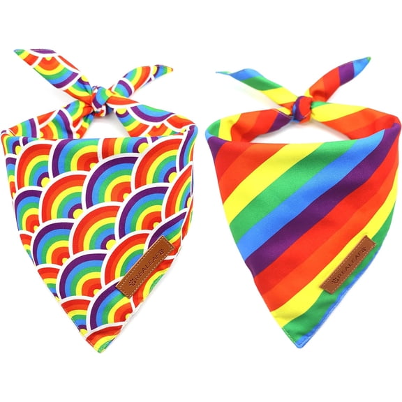 Pride Dog Bandanas 2 Pack, Rainbow Scarves Bibs for Dogs, Premium Durable Fabric, Triangle Reversible Bandana for Small Medium Large and Extra Large Dogs Pets (Pride Day, Large)