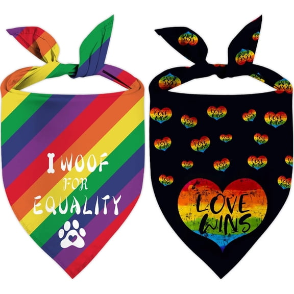 Pride Dog Bandanas, Adjustable LGBT+ Rainbow Holiday Party Pet Decorations 2 Pack Triangle Bibs Cat Scarf Set