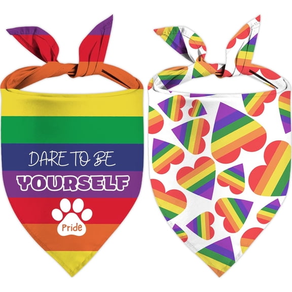 Pride Dog Bandanas, LGBT+ Rainbow Holiday Party Adjustable Pet Decorations 2 Pack Triangle Bibs Cat Scarf Set