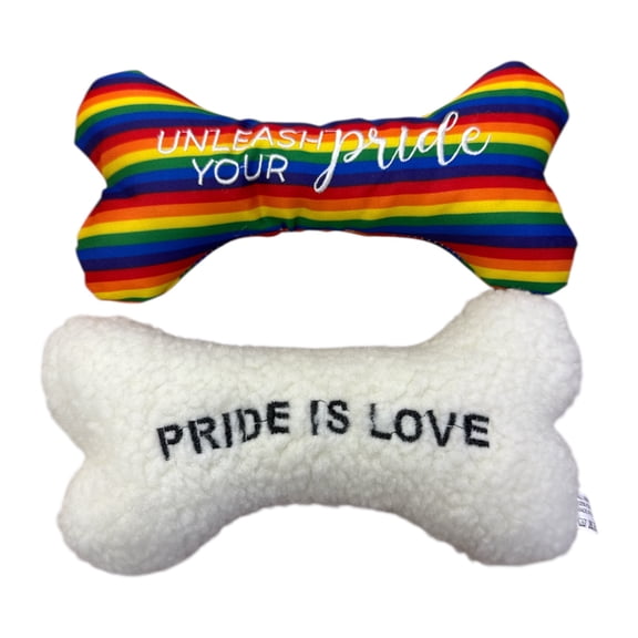 Pride Dog Toy 2 Pack Squeaky Plush Bone Rainbow Pet Toys