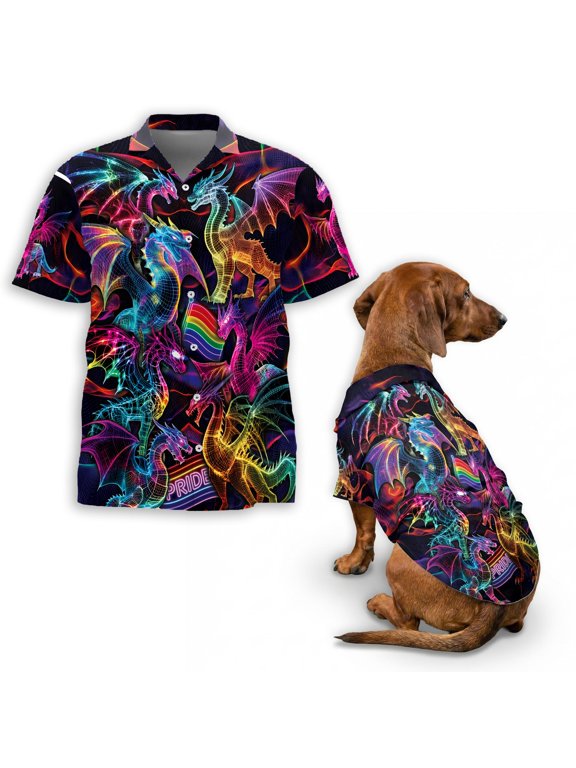 Pride Dragon Hawaiian Shirt, Rainbow Dragon Aloha Shirt, LGBTQ Pride Unisex Button Down Shirt, Colorful Fantasy Dragon Summer Shirt S–5XL
