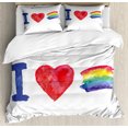 thumbnail image 1 of Pride Duvet Cover Set Queen Size, Artistic Display of I Love Pride Theme with Watercolor Heart Rainbow Flag Grunge, Decorative 3 Piece Bedding Set with 2 Pillow Shams, Multicolor, by Ambesonne, 1 of 3