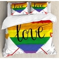 thumbnail image 1 of Pride Duvet Cover Set Queen Size, Hand Drawn Rainbow Heart with Arrows and Doodles Love Word Homosexuality Special Day, Decorative 3 Piece Bedding Set with 2 Pillow Shams, Multicolor, by Ambesonne, 1 of 3