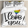 thumbnail image 1 of Pride Duvet Cover Set Queen Size, I Love You Letters with Polygonal Effect Rainbow Color Heart Gay Lesbian Couples, Decorative 3 Piece Bedding Set with 2 Pillow Shams, Multicolor, by Ambesonne, 1 of 3