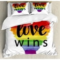 thumbnail image 1 of Pride Duvet Cover Set Queen Size, Inspirational Gay Rights Slogan Love Wins on Watercolor Artistic Heart Shape Print, Decorative 3 Piece Bedding Set with 2 Pillow Shams, Multicolor, by Ambesonne, 1 of 3