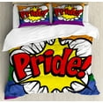 thumbnail image 1 of Pride Duvet Cover Set Queen Size, Pop Art Style Comic Book Icon Pride Hand Lettering Effect and Rainbow Flag Image, Decorative 3 Piece Bedding Set with 2 Pillow Shams, Multicolor, by Ambesonne, 1 of 3