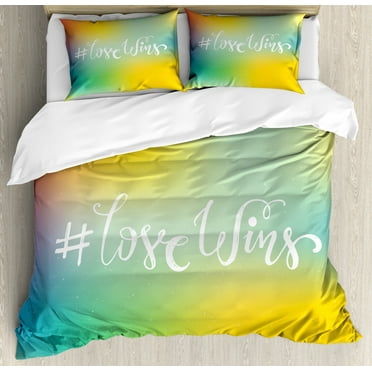 Pride Duvet Cover Set Queen Size, Romantic Hand Written Quote on an Abstract Backdrop with LGBT Community Elements, Decorative 3 Piece Bedding Set with 2 Pillow Shams, Multicolor, by Ambesonne