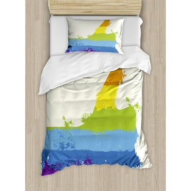 Pride Duvet Cover Set Twin Size, Grungy Rainbow with Thumbs Up Art Illustration Approbation Acceptance Gesture Print, Decorative 2 Piece Bedding Set with 1 Pillow Sham, Multicolor, by Ambesonne