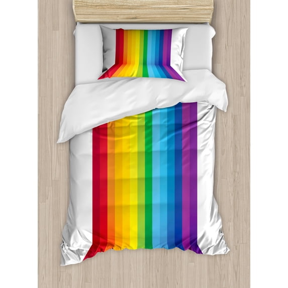 Pride Duvet Cover Set Twin Size, Shade of Rainbow Colors Road Lines Love Wins LGBT Happiness and Joy Celebration, Decorative 2 Piece Bedding Set with 1 Pillow Sham, Multicolor, by Ambesonne