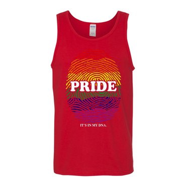Pride Finger print Its In My DNA LGBT Rainbows Pride Mens Tank Top, Red, Medium