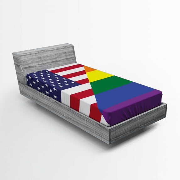 Pride Fitted Sheet, Conceptual Flag with American Pride Colors Activism Freedom Nationwide Celebration, Soft Decorative Fabric Bedding, Twin Size, Multicolor, by Ambesonne