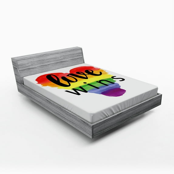 Ambesonne Inspirational Fitted Sheet, Gay Parade Slogan, Queen Size, Multicolor