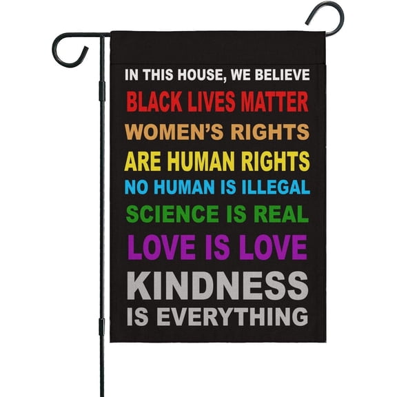 Pride Flag Garden Flags for in This House We Believe Science Is Real Black Lives Matter Vertical Double Sided 12.5"X18" Indoor Yard Outdoor Decoration