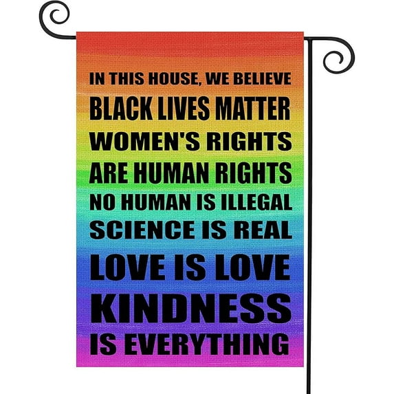 Pride Flag Garden Flags for in This House We Believe Science Is Real Black Lives Matter Vertical Double Sided 12.5"X18" Indoor Yard Outdoor Decoration