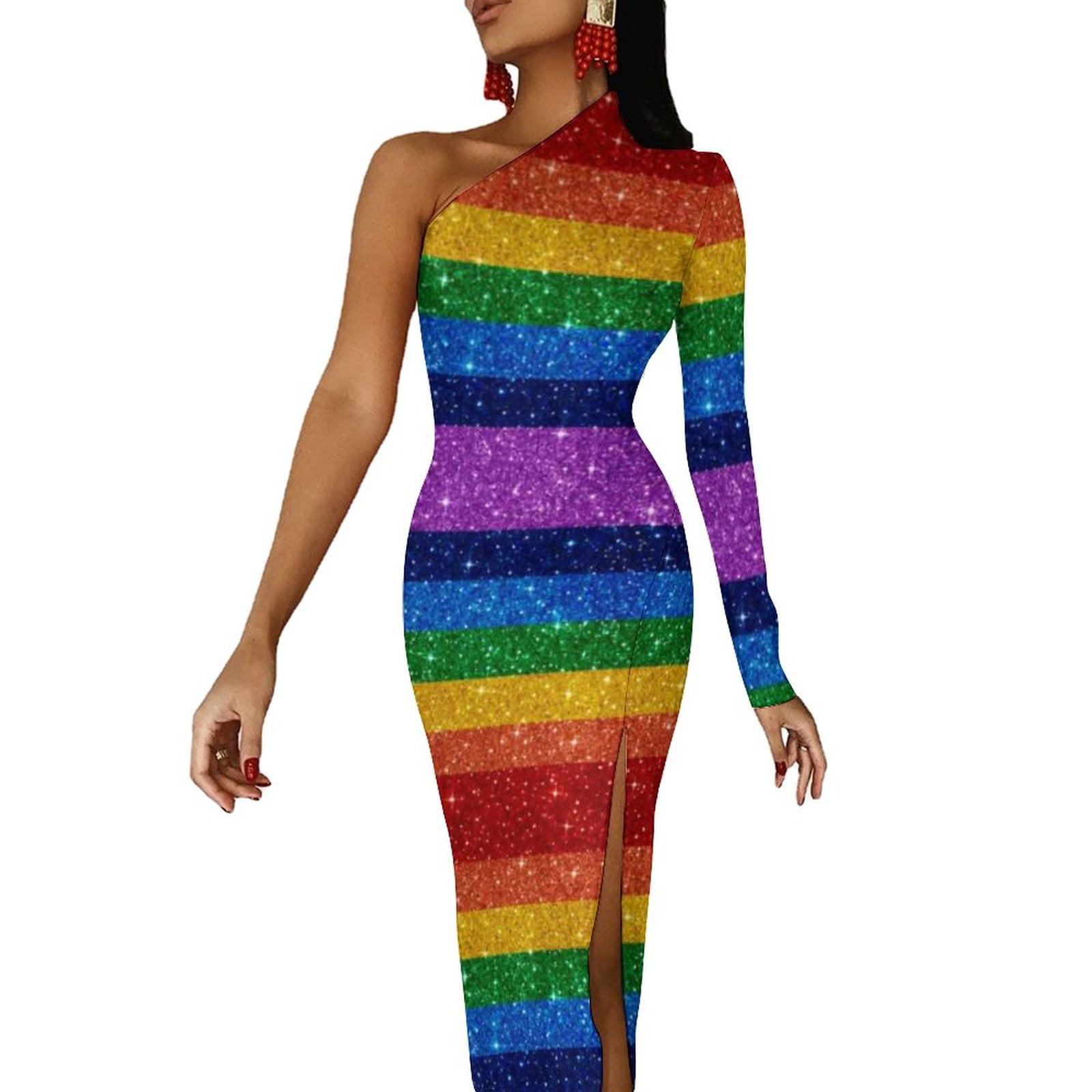 pride bodycon dress Sexy LGBT Rainbow Pride Hollow Out Off Shoulder Bodycon Babydoll Dress US Seller