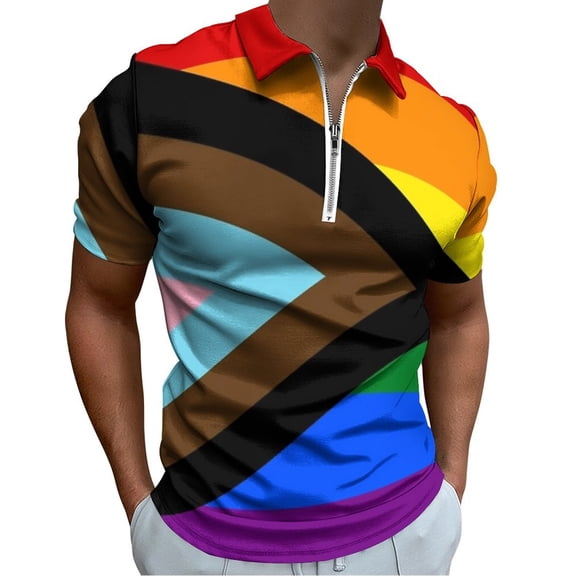 Pride Flag Men Zipper T-shirt Summer Casual Short Sleeve T-shirt Top