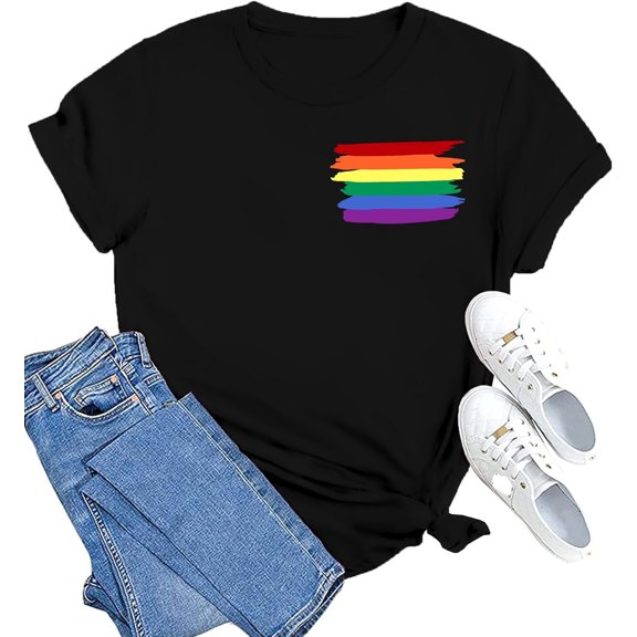 Pride Flag Shirt for Women LGBT Tshirts Rainbow Heart Tee Tops Gay Pride Short Sleeve Tops Tee