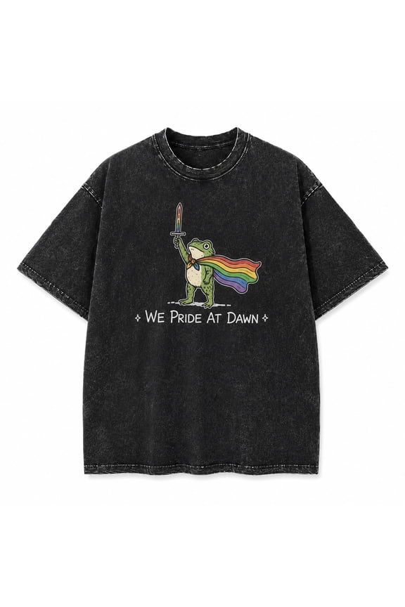 Pride Frog Graphic Washed T-Shirt, Unisex Classic Fit Heavyweight Cotton Tee