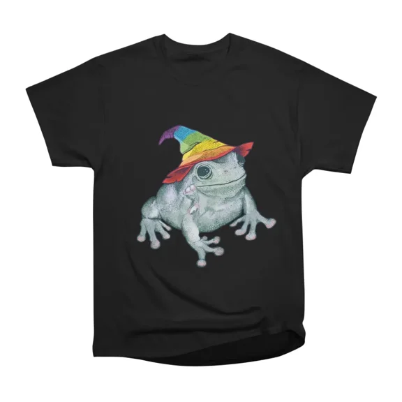 Pride Frog Wearing a Rainbow Witch Hat T-Shirt Tee Gift For Him Merch For Her Apparel For