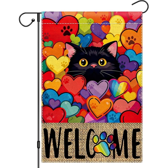 Pride Garden Flag 12x18 Double Sided, Black Cat Rainbow Mini Flags for Pride Month Decor, LGBTQ Gay Lesbian Pet Yard Flag for Outdoor Outside Decoration(ONLY FLAG)