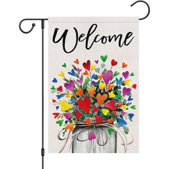 Pride Garden Flag 12x18 Inch Double Sided, Welcome Rainbow LGBTQ Community Progress Gay Lesbian Bisexual Transgender Equality Yard Outdoor Decoration