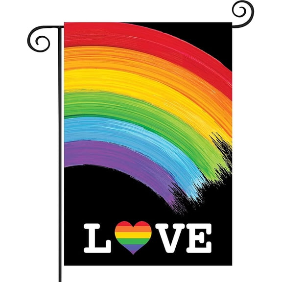 Pride Garden Flag, Rainbow Progress Pride Flags, Double Sided LGBTQ Progress Yard Flag 12x18 Inch for Lesbian Gay Bisexual Pride Month Yard Outdoor Decorations (Love1)