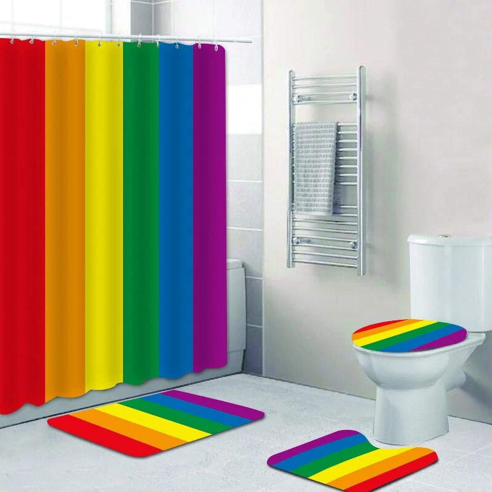 Pride Gay Flag Shower Curtain Set Bath Mat Bathroom Set Toilet Carpet