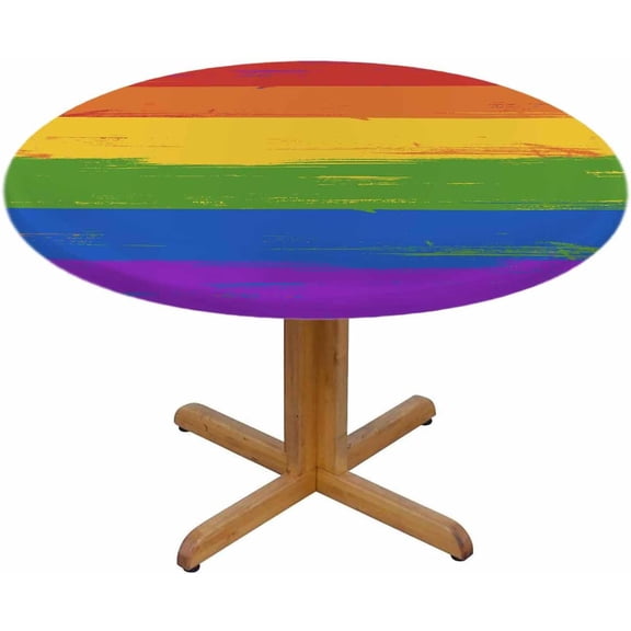 Pride Gay Round Tablecloth Abstract Rainbow Brush Stroke Waterproof Oil-Proof Table Cover Table Cloth for Indoor Dining, Outdoor Picnic Parties, Camping,Fits for Table 40-44" Inches