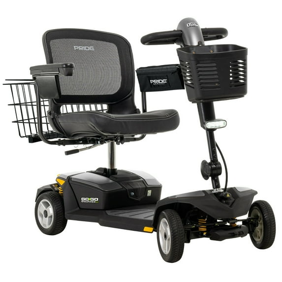 Pride Go Go Endurance Li Mobility scooter with Rear Basket, Cup Holder, and Saddle bag included