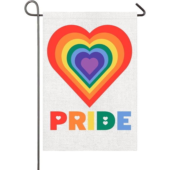 Pride Heart Garden Flag 12x18 Inch Double Sided Gay Pride Flag Love Heart Rainbow Flag Lesbian Bi Trans LGTBQ Community Banner LGBT Pride Month Yard Outdoor Decoration