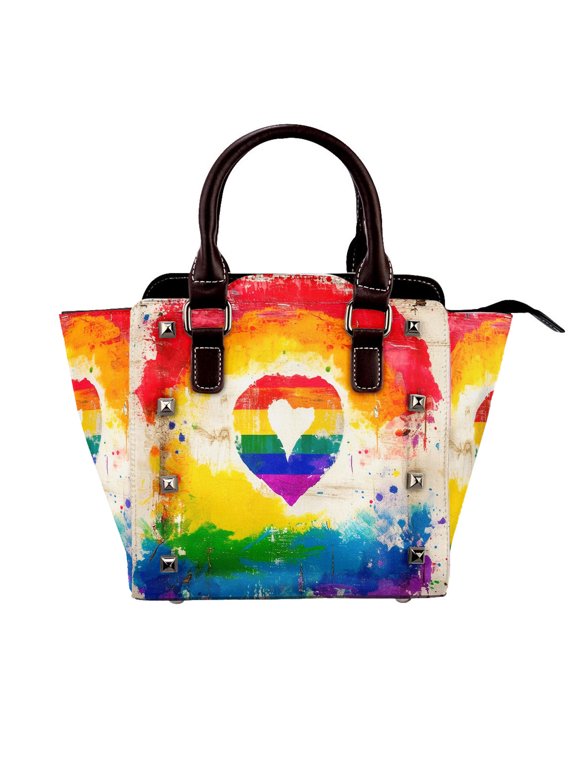 Pride Heart Rivet Handbag Studded Satchel One-Shoulder Tote Bag for Women