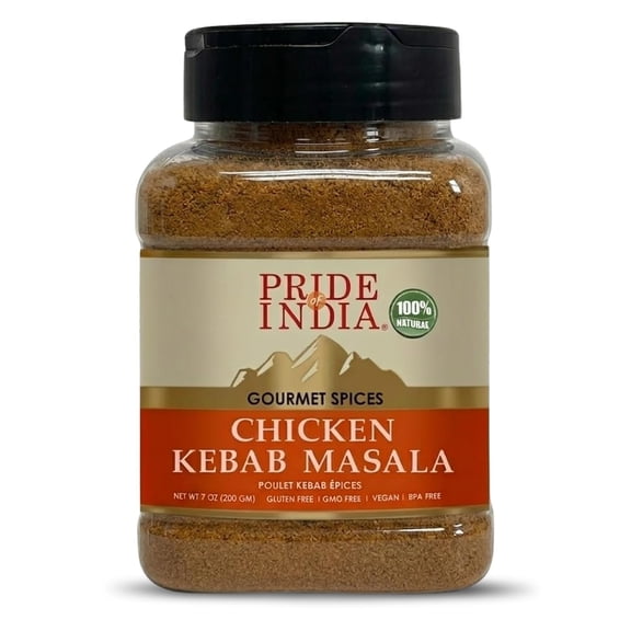 Pride Of India  Butter Chicken Kebab Seasoning Spice  Gourmet Spice Blend  Artisanal Rub  Good for Chicken Meat And Paneer  Preservatives Free  7 Oz. Medium Dual Sifter Jar