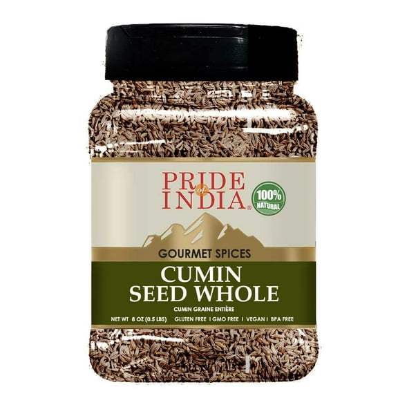Pride of India Whole Cumin Seeds, 8 oz Dual Sifter Bottle