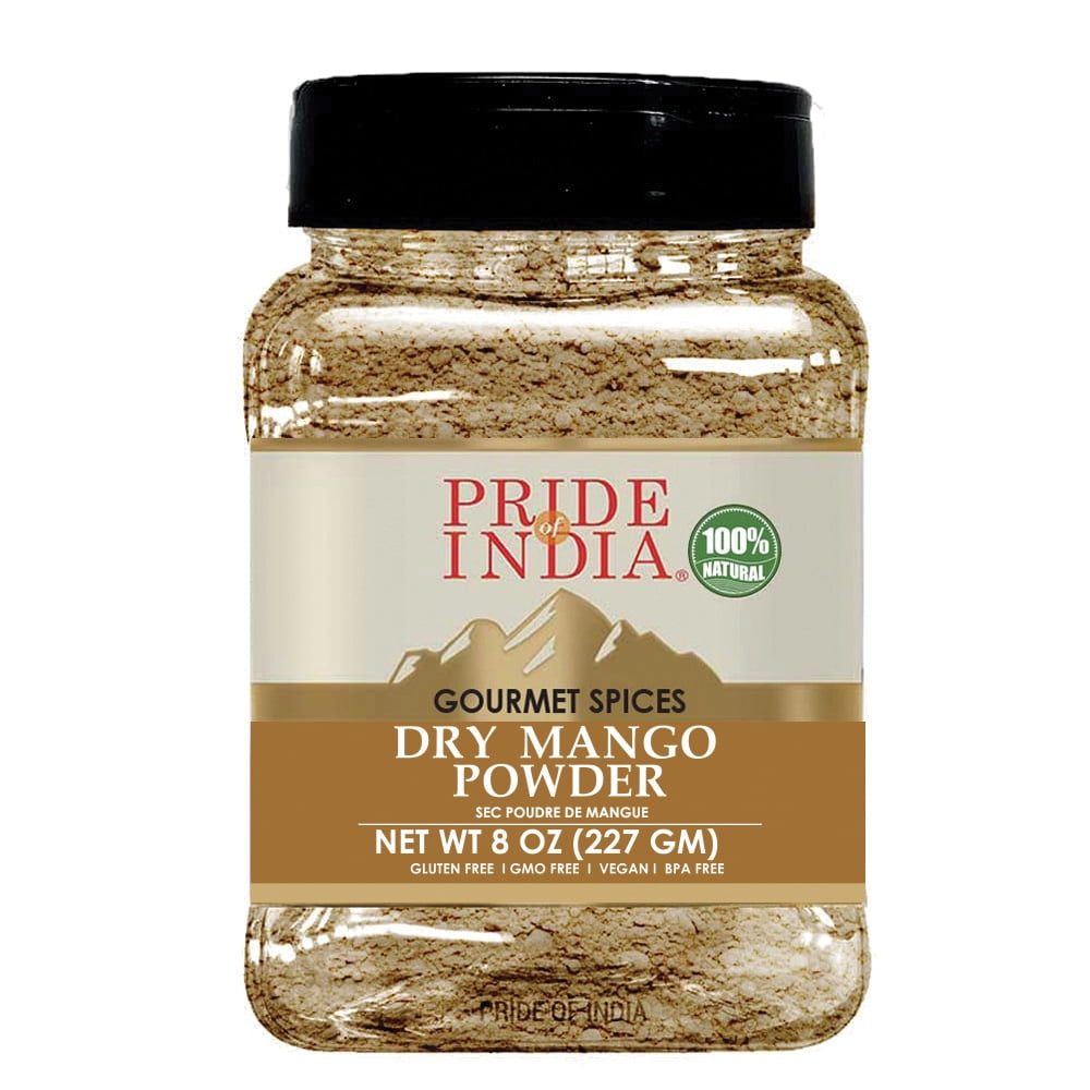 Pride Of India | Dry Mango Powder 8 oz (226.79 gm) Medium Dual Sifter Jar | Amchur for Flavor and Taste | Gourmet Indian Spice | No Fillers or Artificial Colorants | Easy to Store