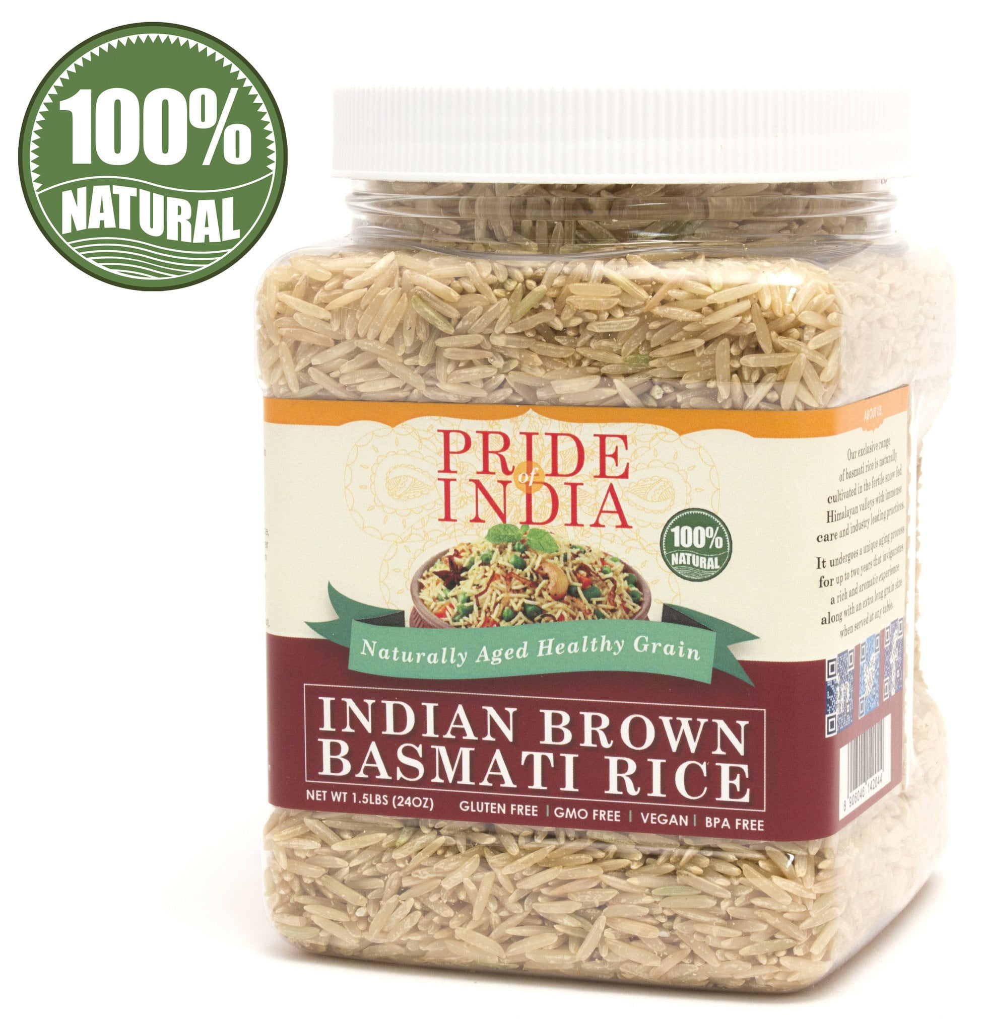 Pride of India Extra Long Indian Brown Basmati Rice 3 lbs Jar