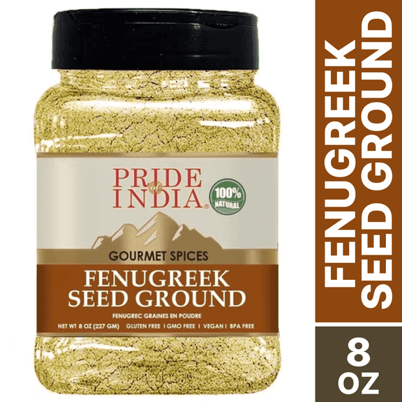 Pride Of India Ground Fenugreek Seed, 7 Oz -  Gourmet Indian Spice  Vegan, Gluten And GMO-Free- Ideal For Cooking And Meat Seasoning