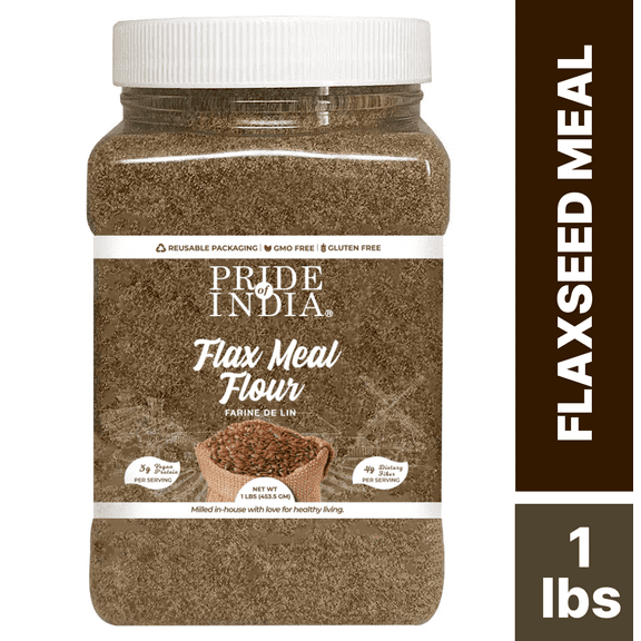 Pride of India Flaxseed Meal, Finely Milled, 1 Pound Jar | Vegan & Gluten-Free