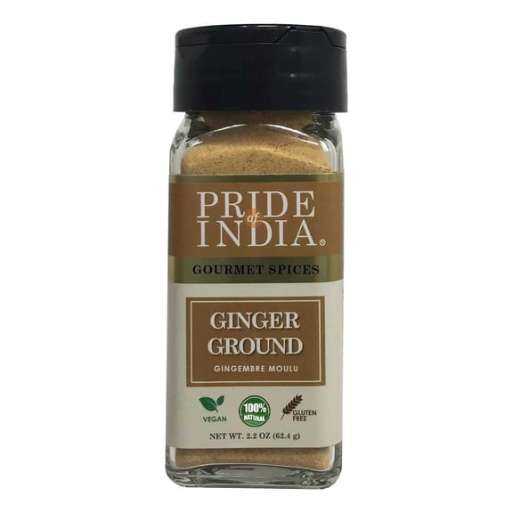 Pride Of India Ginger Fine Ground Gourmet Spice Blends Well Good For Cooking/Baking/Tea And More No Additives Fresh Root Powder Easy To Use 2.2 Oz. Small Dual Sifter Bottle