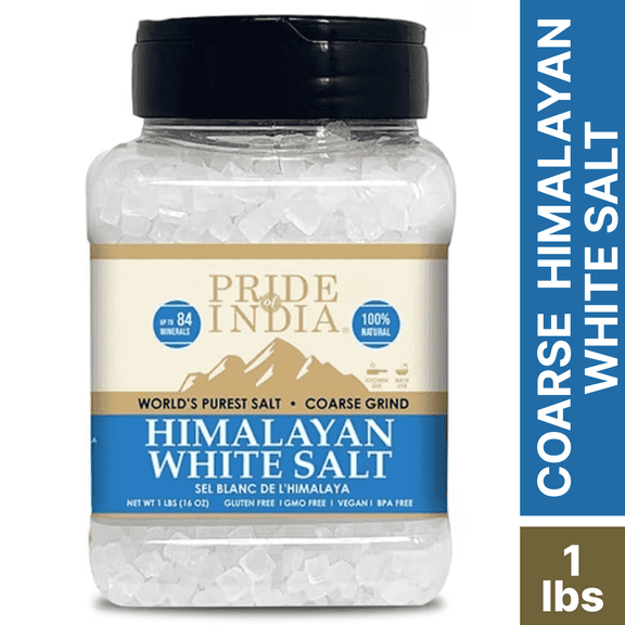 Pride of India- Himalayan White Salt Coarse Grind 1 lbs - Mineral Rich Nutrition And Enhanced Taste- Healthier Table Salt Substitute