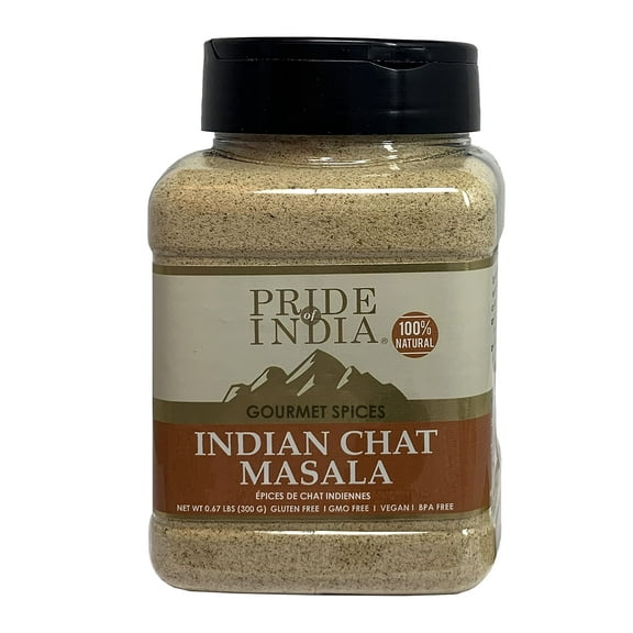 Pride of India – Indian Chat Masala Seasoning Spice – Ideal for Savory Dishes – Perfect Seasoning for Drinks/Salads/Fruits – Preservatives Free – Easy to Store – 8 oz. Medium Dual Sifter Jar