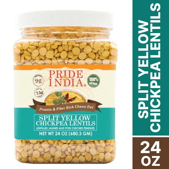 Pride of India | Indian Split Yellow Chickpea Lentils 1.5 Pound Jar | Protein & Fiber Rich Chana Dal | Perfect For Curries, Kitchari, Fritters, Soup, Salad, Flatbreads | All Natural, Vega