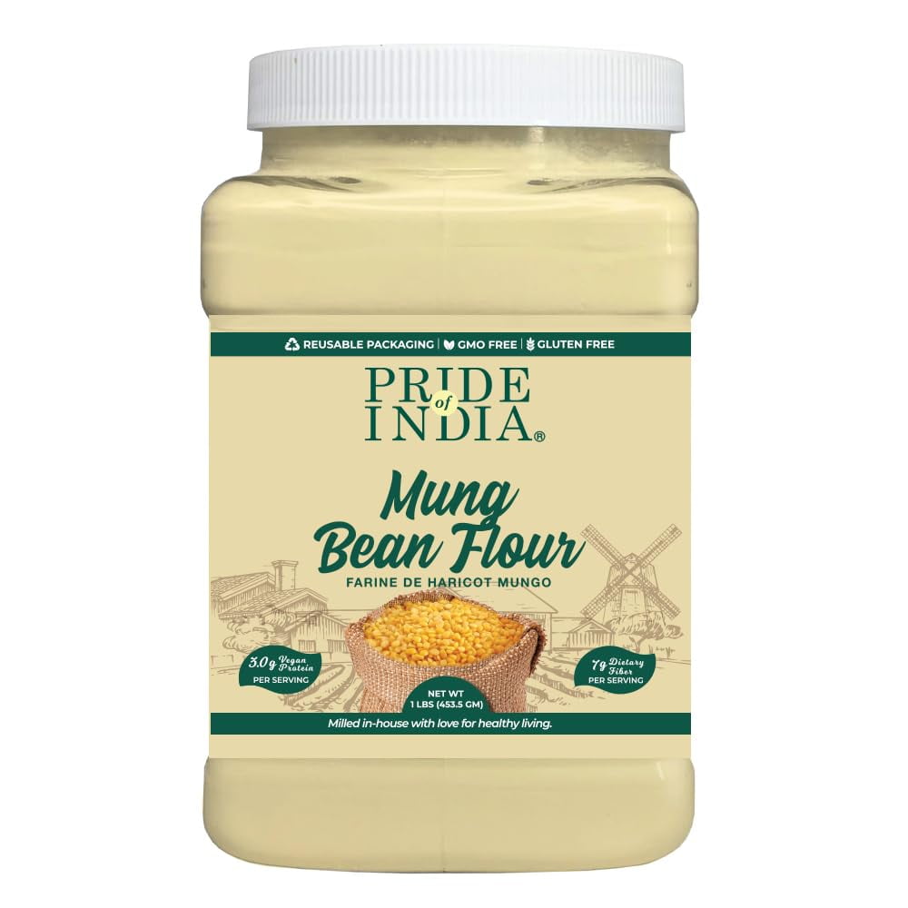 Pride of India Mung Bean Flour 1 lbs (454 gm) Nutty Slightly Sweet