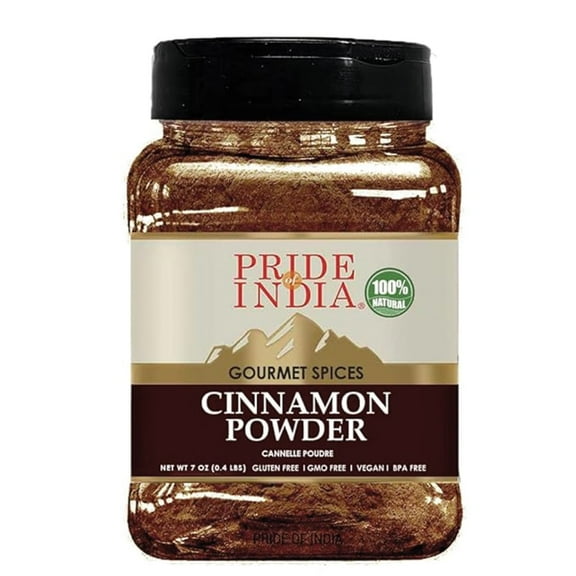 Pride of India Natural Cinnamon Ground Pure & Fresh Gourmet Spice Perfect for sweet & savory dishes Easy to Use Good for Restaurant Use - 7 oz. Medium Dual Sifter Bottle