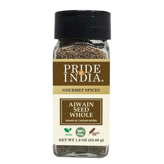 Pride of India - PACK of 6 - Ajwain Seed Whole  Gourmet Carom Seeds  Flavoring agent for Savory Dishes  Aromatic & Nutrient-Dense  Easy to Use  2.1 oz. Dual Sifter Bottle