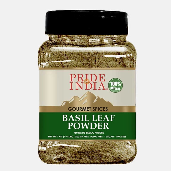Pride of India - PACK of 6 - Basil Leaf Powder  Gourmet & Culinary Spice  Mediterranean Seasoning  Adds Flavor to pesto/stews/curries  Additives Free  Easy to Store  7oz. Medium Dual Sifter Jar